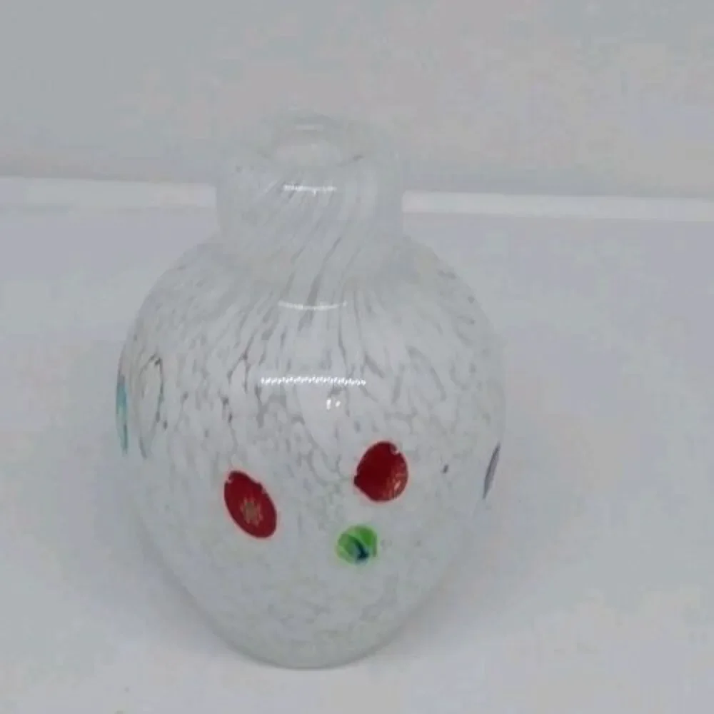Art Glass Spotted Colored Mini White Millefiori Glass Hand Blown Vase 4.5